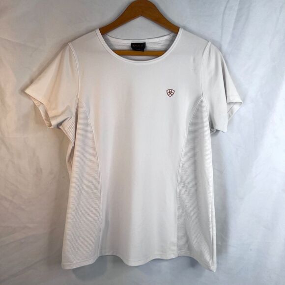 Ariat White Mesh Short Sleeve Athletic Active Top Tee Basic Neutral Size Large - Picture 10 of 11